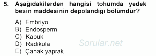 Tarla Bitkileri 1 2014 - 2015 Ara Sınavı 5.Soru