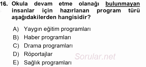 Radyo ve Televizyon Programcılığının Temel Kavramları 2015 - 2016 Ara Sınavı 16.Soru