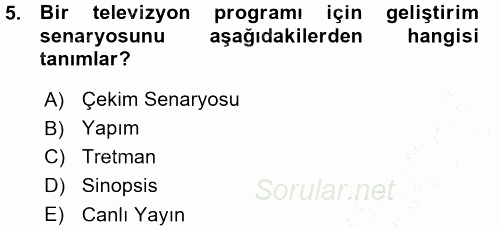 Radyo ve Televizyon Programcılığının Temel Kavramları 2015 - 2016 Ara Sınavı 5.Soru