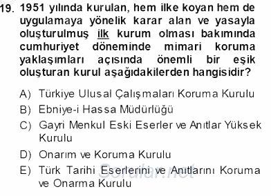 Mimarlik Tarihi 2013 - 2014 Tek Ders Sınavı 19.Soru