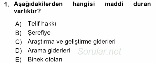 Muhasebe Uygulamaları 2017 - 2018 Ara Sınavı 1.Soru