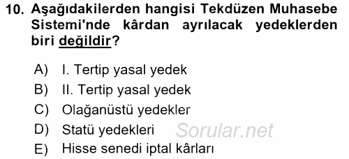 Muhasebe Uygulamaları 2017 - 2018 Ara Sınavı 10.Soru