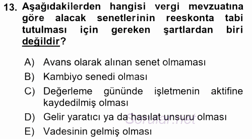 Muhasebe Uygulamaları 2017 - 2018 Ara Sınavı 13.Soru