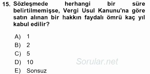 Muhasebe Uygulamaları 2017 - 2018 Ara Sınavı 15.Soru