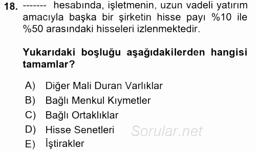 Muhasebe Uygulamaları 2017 - 2018 Ara Sınavı 18.Soru
