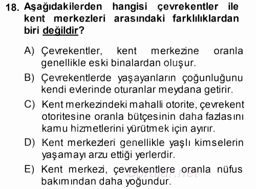 Kentleşme ve Konut Politikaları 2014 - 2015 Tek Ders Sınavı 18.Soru