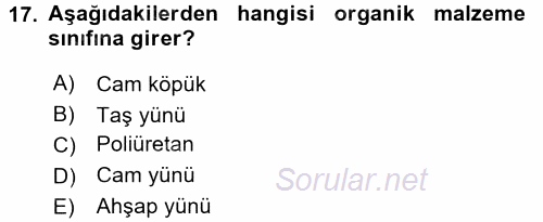 Enerji ve Çevre 2015 - 2016 Ara Sınavı 17.Soru