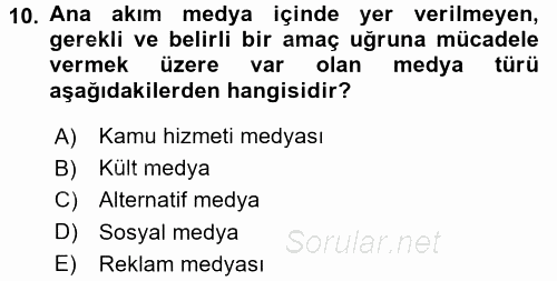 Küreselleşme ve Kültürlerarası İletişim 2015 - 2016 Tek Ders Sınavı 10.Soru