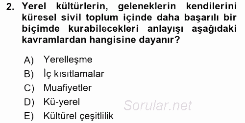 Küreselleşme ve Kültürlerarası İletişim 2015 - 2016 Tek Ders Sınavı 2.Soru