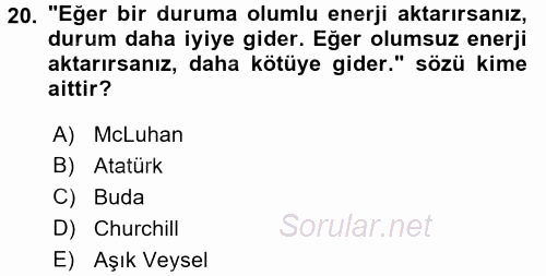 Küreselleşme ve Kültürlerarası İletişim 2015 - 2016 Tek Ders Sınavı 20.Soru