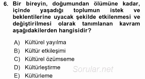 Küreselleşme ve Kültürlerarası İletişim 2015 - 2016 Tek Ders Sınavı 6.Soru