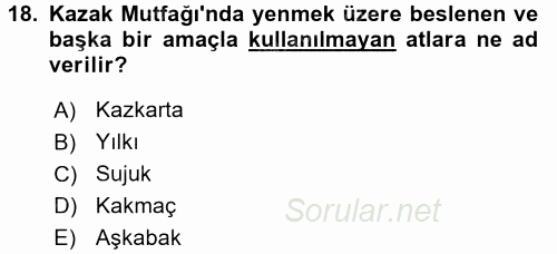 Dünya Mutfakları 2 2017 - 2018 Dönem Sonu Sınavı 18.Soru