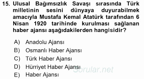 Basın Fotoğrafçılığı 2017 - 2018 Ara Sınavı 15.Soru