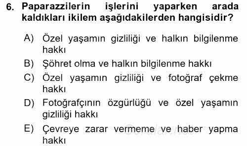 Basın Fotoğrafçılığı 2017 - 2018 Ara Sınavı 6.Soru