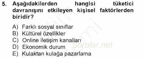 Sağlık Hizmetleri Pazarlaması 2012 - 2013 Ara Sınavı 5.Soru