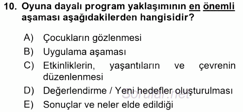 Okulöncesinde Drama 2016 - 2017 Ara Sınavı 10.Soru