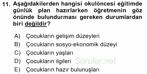 Okulöncesinde Drama 2016 - 2017 Ara Sınavı 11.Soru