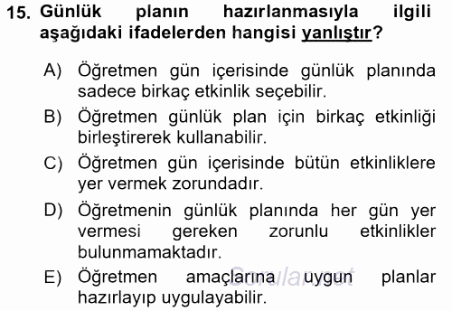 Okulöncesinde Drama 2016 - 2017 Ara Sınavı 15.Soru