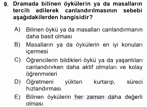Okulöncesinde Drama 2016 - 2017 Ara Sınavı 9.Soru