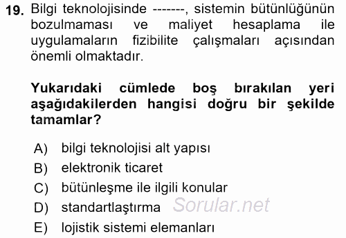 Elektronik Ticaret 2017 - 2018 3 Ders Sınavı 19.Soru