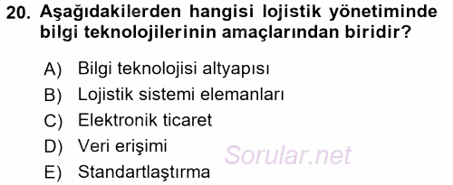 Elektronik Ticaret 2017 - 2018 3 Ders Sınavı 20.Soru