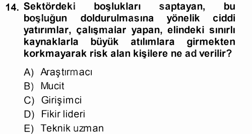 Yenilik Yönetimi 2014 - 2015 Ara Sınavı 14.Soru