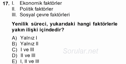 Yenilik Yönetimi 2014 - 2015 Ara Sınavı 17.Soru