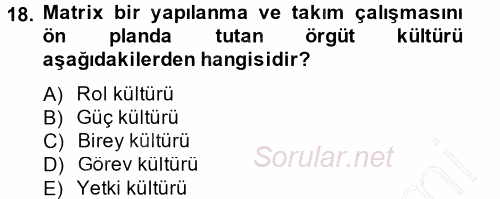 Yenilik Yönetimi 2014 - 2015 Ara Sınavı 18.Soru