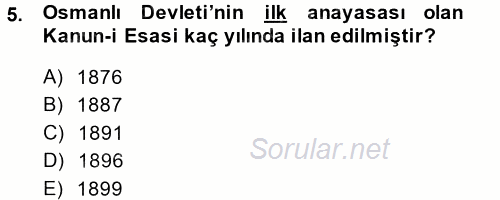 Türkiye´nin Toplumsal Yapısı 2014 - 2015 Tek Ders Sınavı 5.Soru