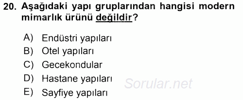 Restorasyon ve Koruma İlkeleri 2015 - 2016 Dönem Sonu Sınavı 20.Soru