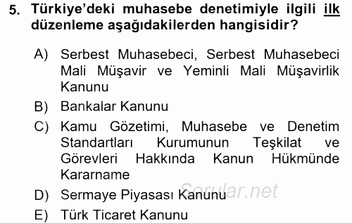 Muhasebe Denetimi 2017 - 2018 Dönem Sonu Sınavı 5.Soru