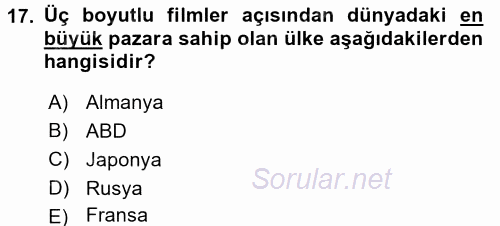 Film ve Video Kültürü 2015 - 2016 Ara Sınavı 17.Soru