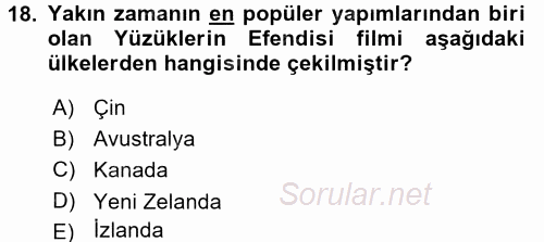 Film ve Video Kültürü 2015 - 2016 Ara Sınavı 18.Soru