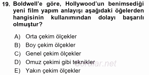 Film ve Video Kültürü 2015 - 2016 Ara Sınavı 19.Soru