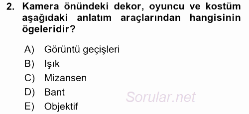 Film ve Video Kültürü 2015 - 2016 Ara Sınavı 2.Soru