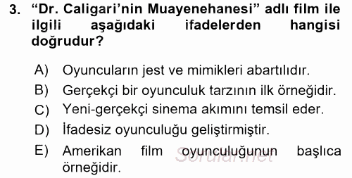 Film ve Video Kültürü 2015 - 2016 Ara Sınavı 3.Soru