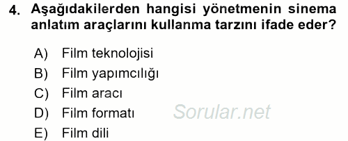 Film ve Video Kültürü 2015 - 2016 Ara Sınavı 4.Soru