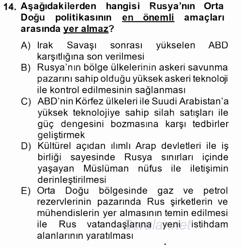 Orta Doğuda Siyaset 2014 - 2015 Tek Ders Sınavı 14.Soru