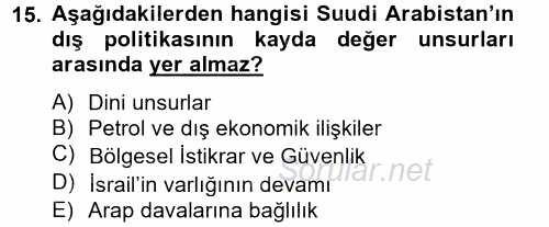 Orta Doğuda Siyaset 2014 - 2015 Tek Ders Sınavı 15.Soru