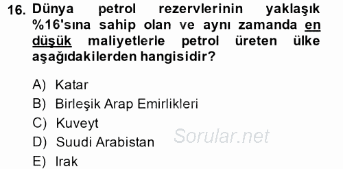 Orta Doğuda Siyaset 2014 - 2015 Tek Ders Sınavı 16.Soru