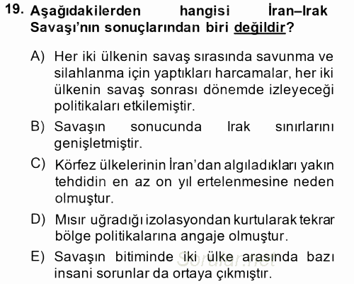 Orta Doğuda Siyaset 2014 - 2015 Tek Ders Sınavı 19.Soru