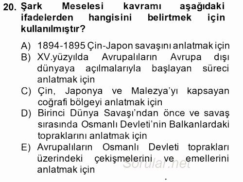 Orta Doğuda Siyaset 2014 - 2015 Tek Ders Sınavı 20.Soru