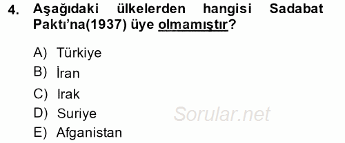 Orta Doğuda Siyaset 2014 - 2015 Tek Ders Sınavı 4.Soru