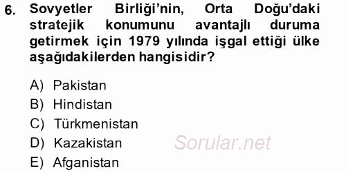 Orta Doğuda Siyaset 2014 - 2015 Tek Ders Sınavı 6.Soru