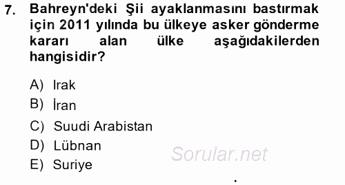 Orta Doğuda Siyaset 2014 - 2015 Tek Ders Sınavı 7.Soru