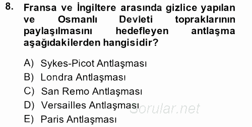 Orta Doğuda Siyaset 2014 - 2015 Tek Ders Sınavı 8.Soru