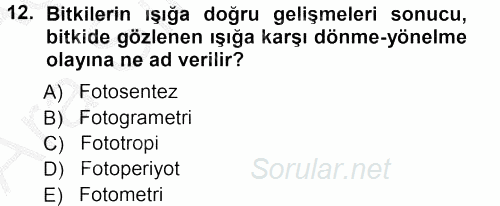 Tarımsal Meteoroloji 2012 - 2013 Ara Sınavı 12.Soru