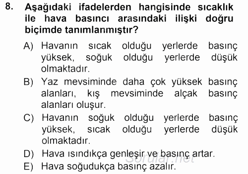 Tarımsal Meteoroloji 2012 - 2013 Ara Sınavı 8.Soru