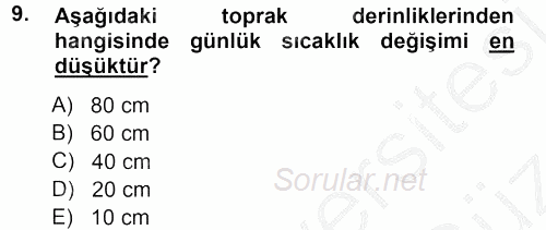 Tarımsal Meteoroloji 2012 - 2013 Ara Sınavı 9.Soru