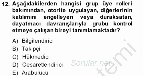 Sağlık Kurumları Yönetimi 2 2014 - 2015 Dönem Sonu Sınavı 12.Soru